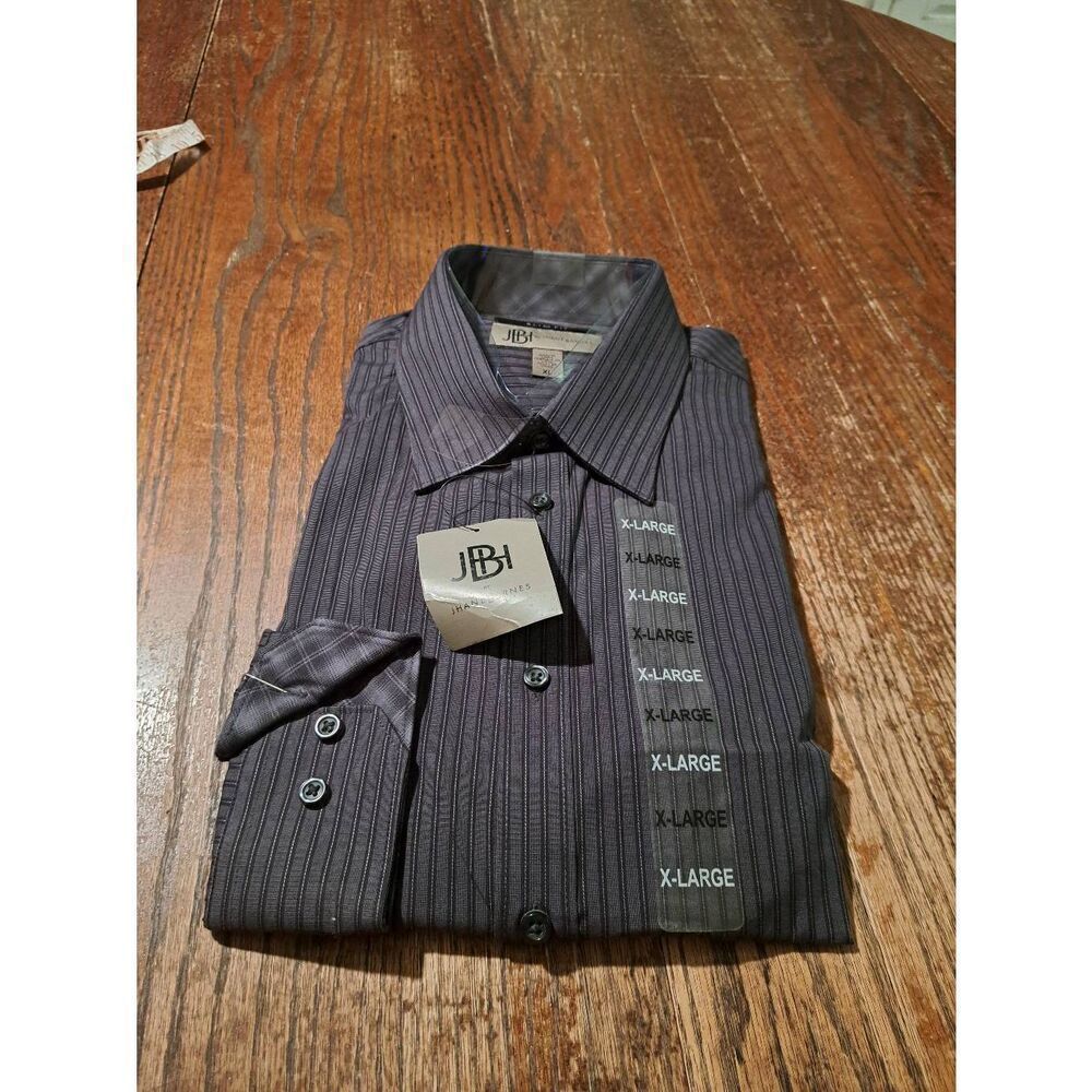 New JBH by Jhane Barnes Mens XL Slim Fit Black Gray Long Sleeve Dress Shirt NWT
